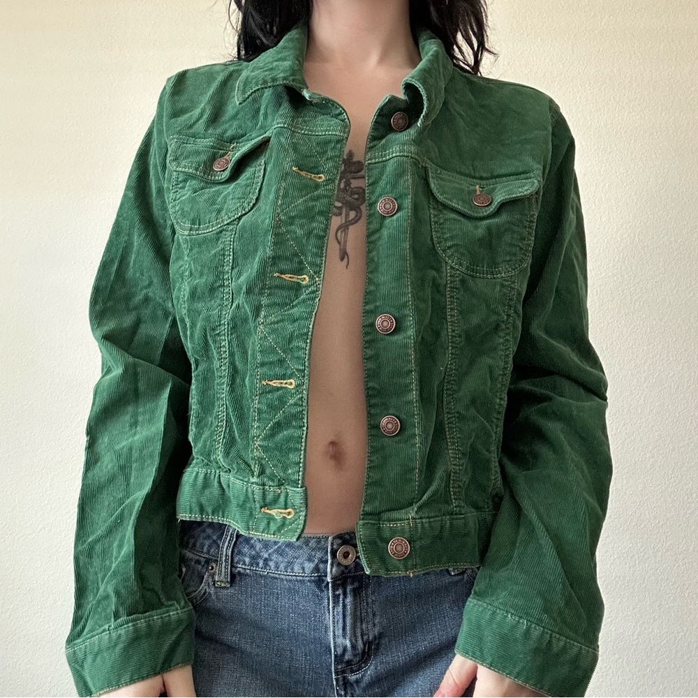 y2k green corduroy jacket
